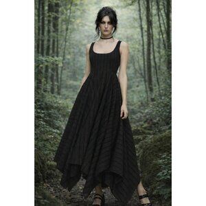 Disturbia Blythe Handkerchief Maxi Dress Black US 6 UK 10 Goth Witchy Whimsigoth